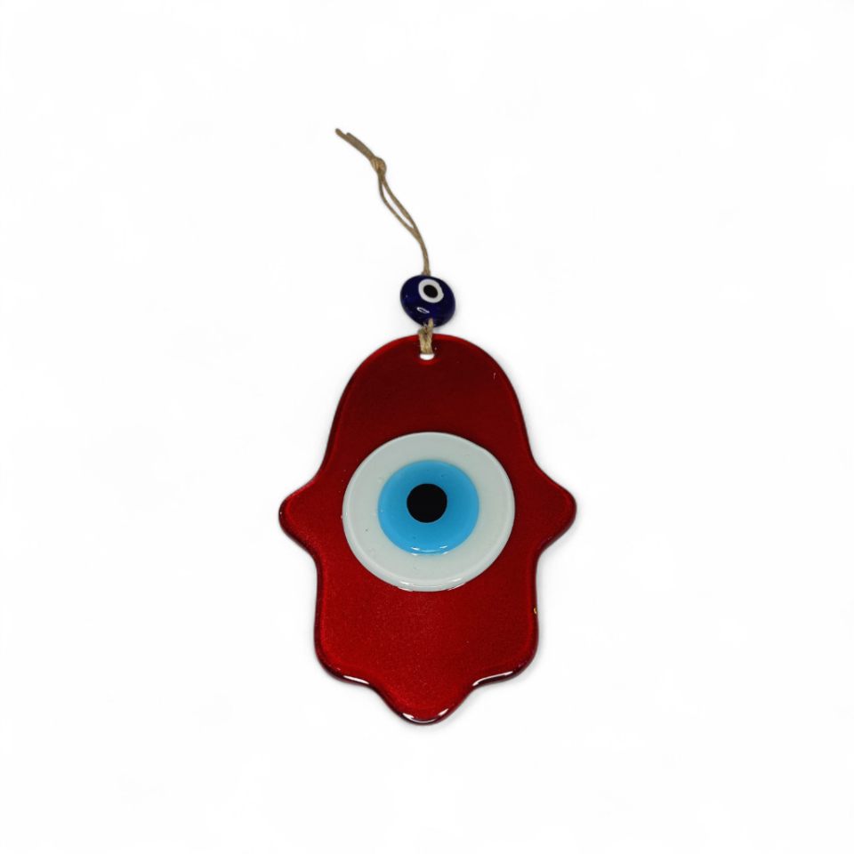 Fatma Ana Eli Büyük Nazar Boncuğu Füzyon Cam Kırmızı (Transparan, 4 mm)