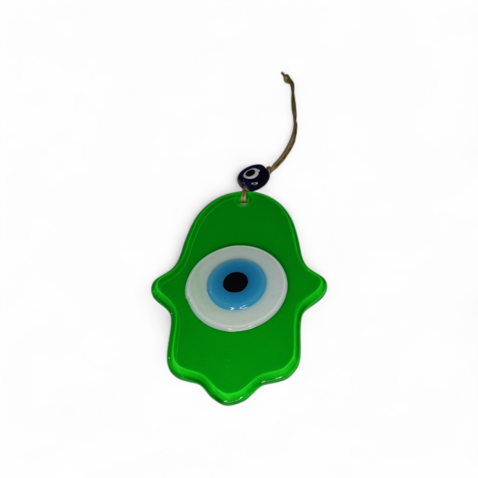 Fatma Ana Eli Büyük Nazar Boncuğu  Füzyon Cam Fıstık Yeşili (Opak,4 mm)