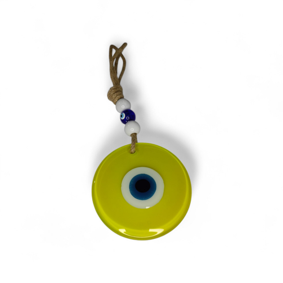 Klasik Nazar Boncuğu Füzyon Cam Sarı  10 Çap (Opak, 8 mm)