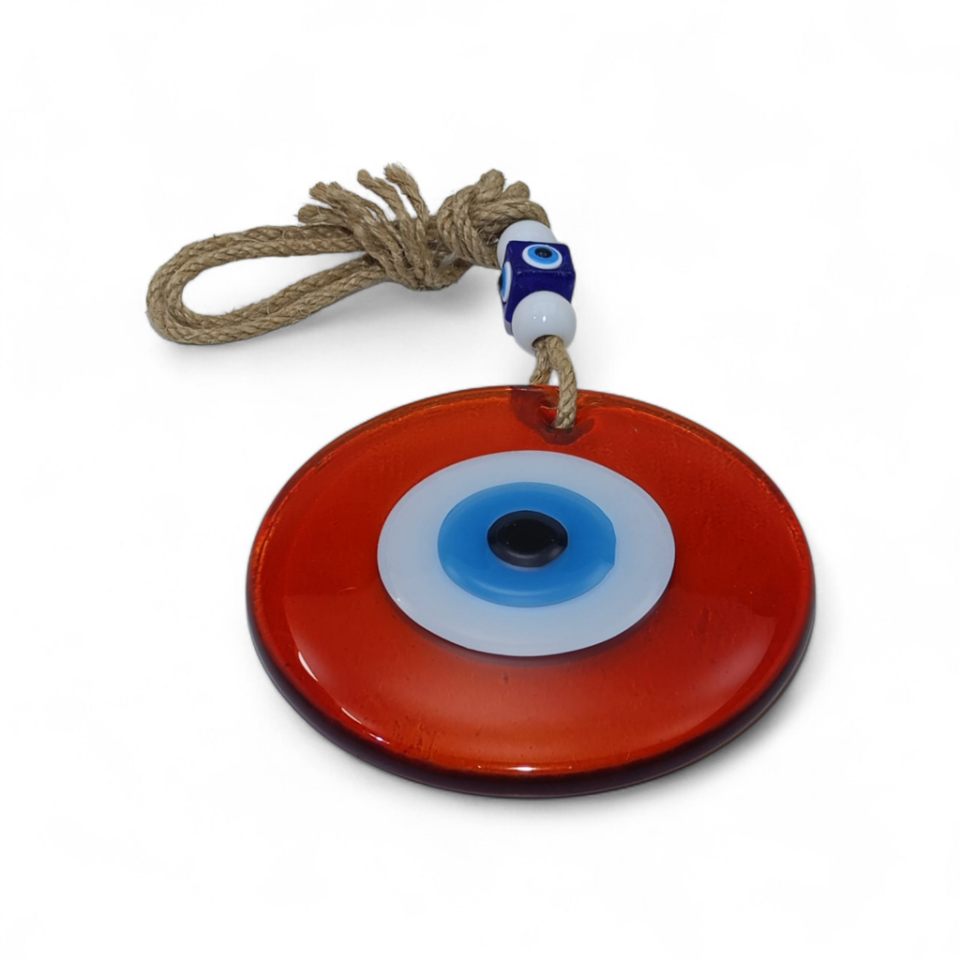 Klasik Nazar Boncuğu Füzyon Cam Kırmızı  12 Çap (Transparan, 8 mm)