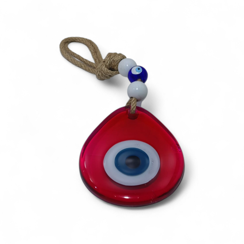 Damla Küçük Nazar Boncuğu Füzyon Cam Kırmızı (Transparan, 8 mm)