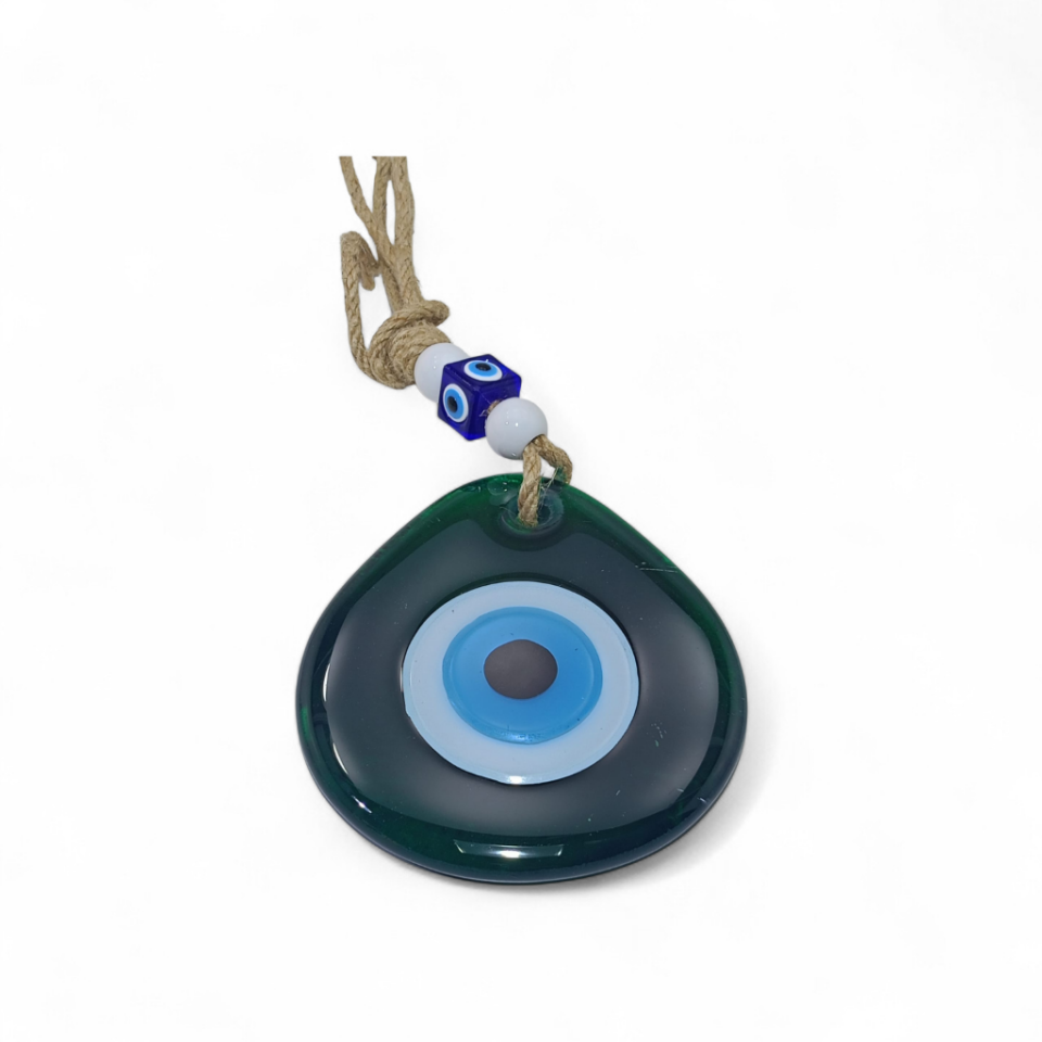 Damla Orta Nazar Boncuğu Füzyon Cam Yeşil (Transparan, 8 mm)