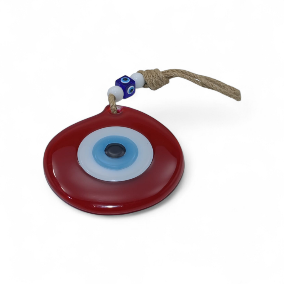 Damla Kulplu Orta Nazar Boncuğu Füzyon Cam  Kırmızı (Opak, 8 mm)