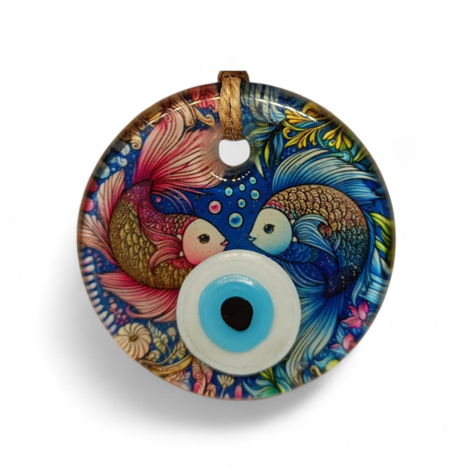 İkili Balık Nazar Boncuğu Füzyon Cam 7 Çap 8 mm