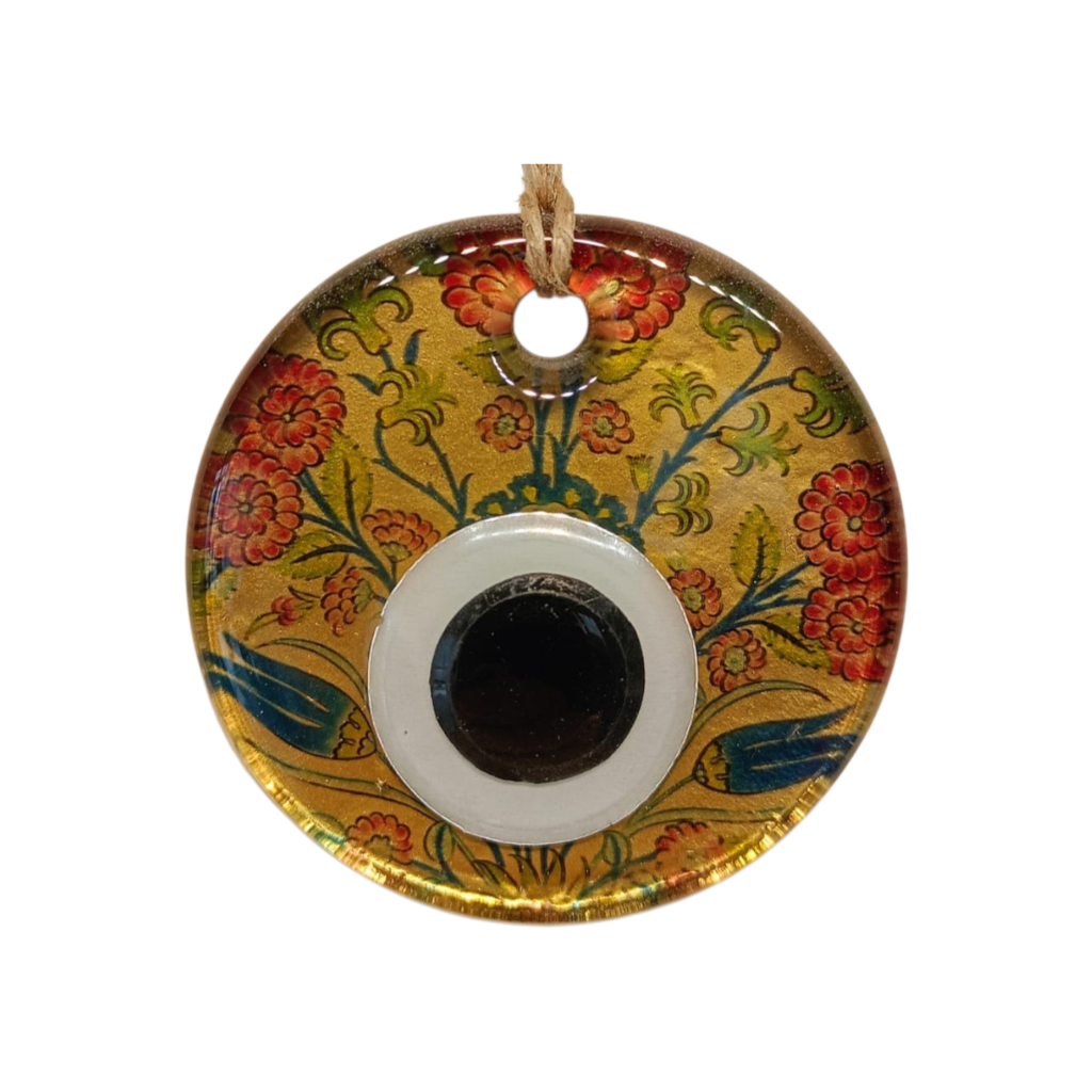 Gold İkili Çiçek Nazar Boncuğu Füzyon Cam 7 Çap 8 mm