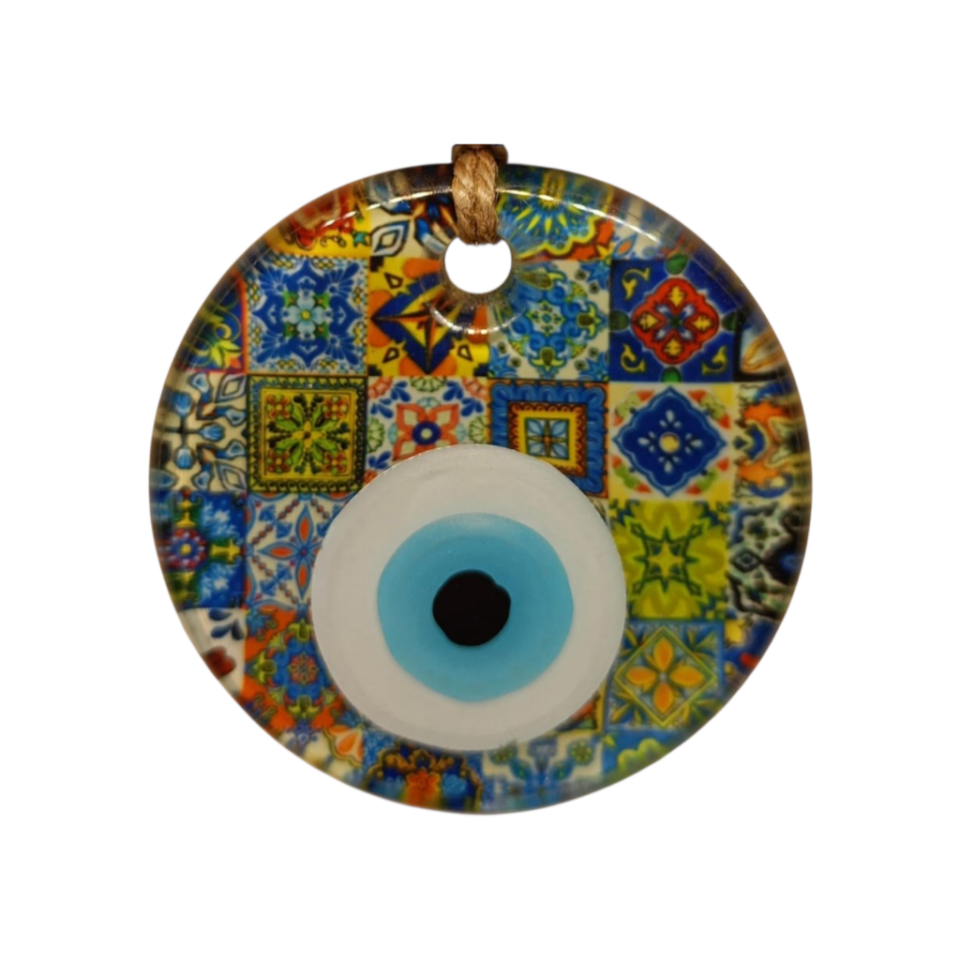 Kare Çiniler Nazar Boncuğu Füzyon Cam 7 Çap 8 mm