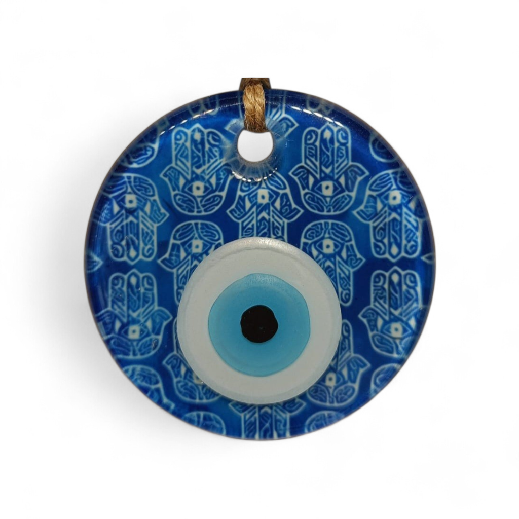 Mavi Baskı Nazar Boncuğu Füzyon Cam 7 Çap 8 mm
