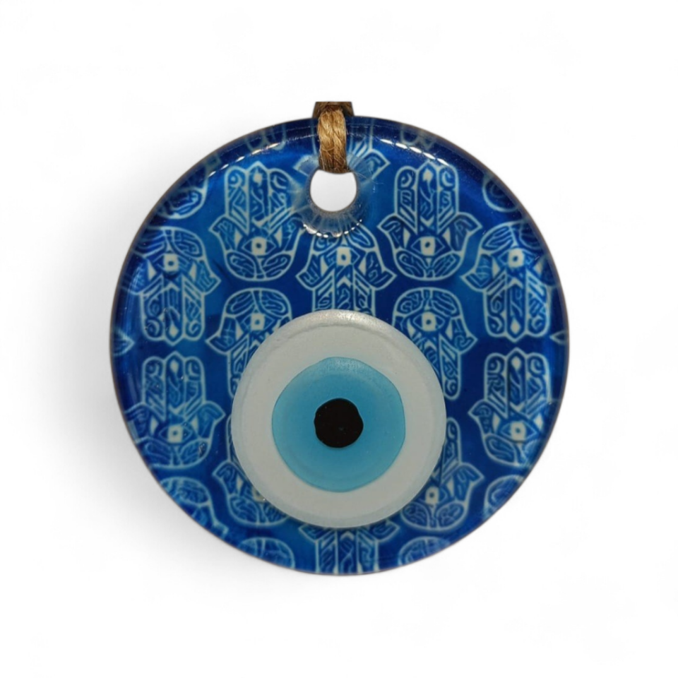 Mavi Baskı Nazar Boncuğu Füzyon Cam 7 Çap 8 mm