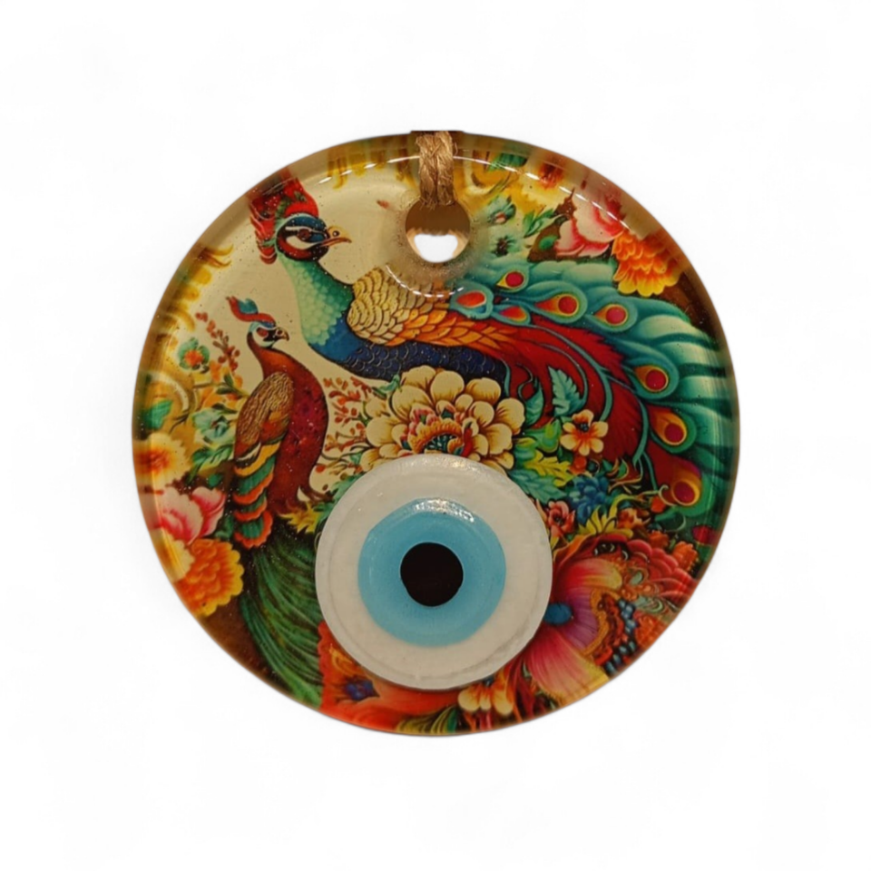 Yeşil Tavus kuşu Nazar Boncuğu Füzyon Cam 7 Çap 8 mm