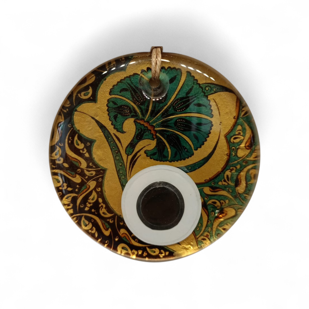 Gold Yeşil Karanfil Nazar Boncuğu Füzyon Cam 10 Çap 8 mm