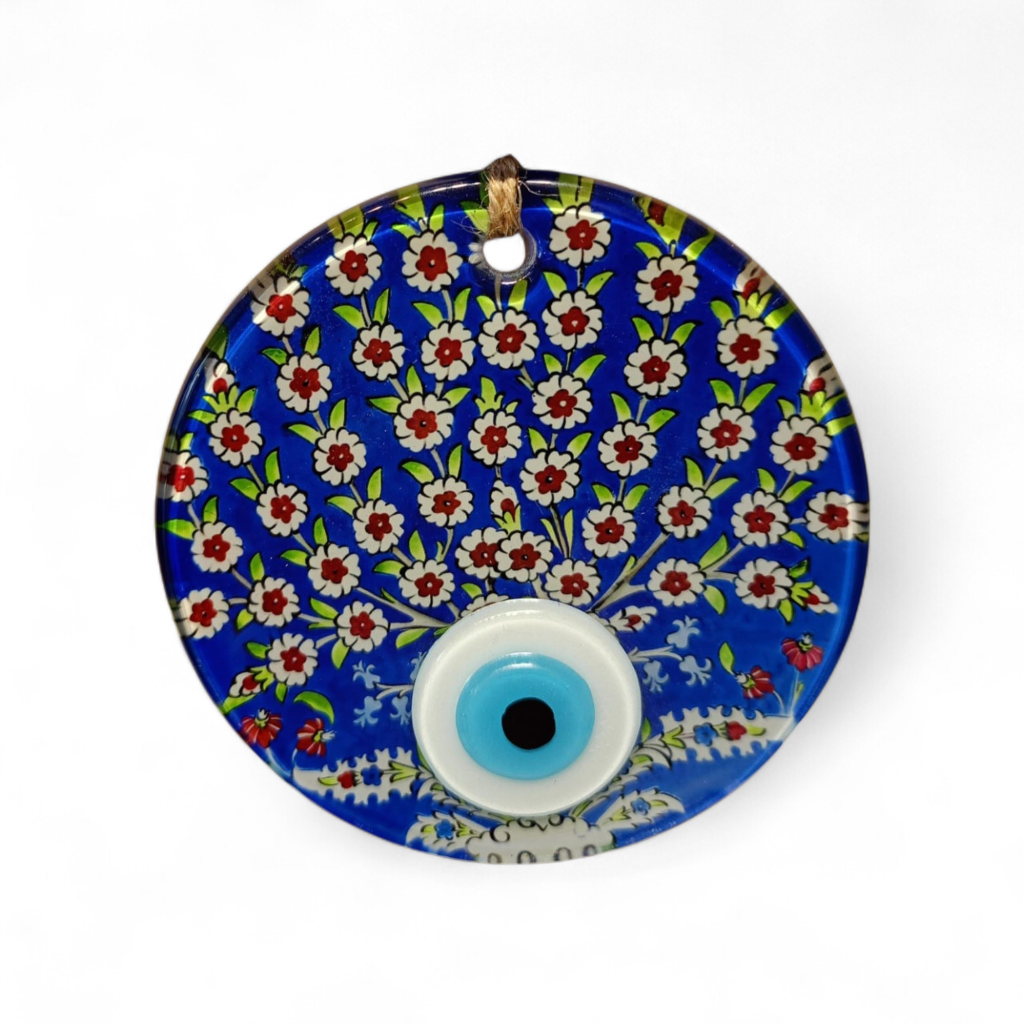 Mavi Çiçek Nazar Boncuğu Füzyon Cam 10 Çap 4 mm