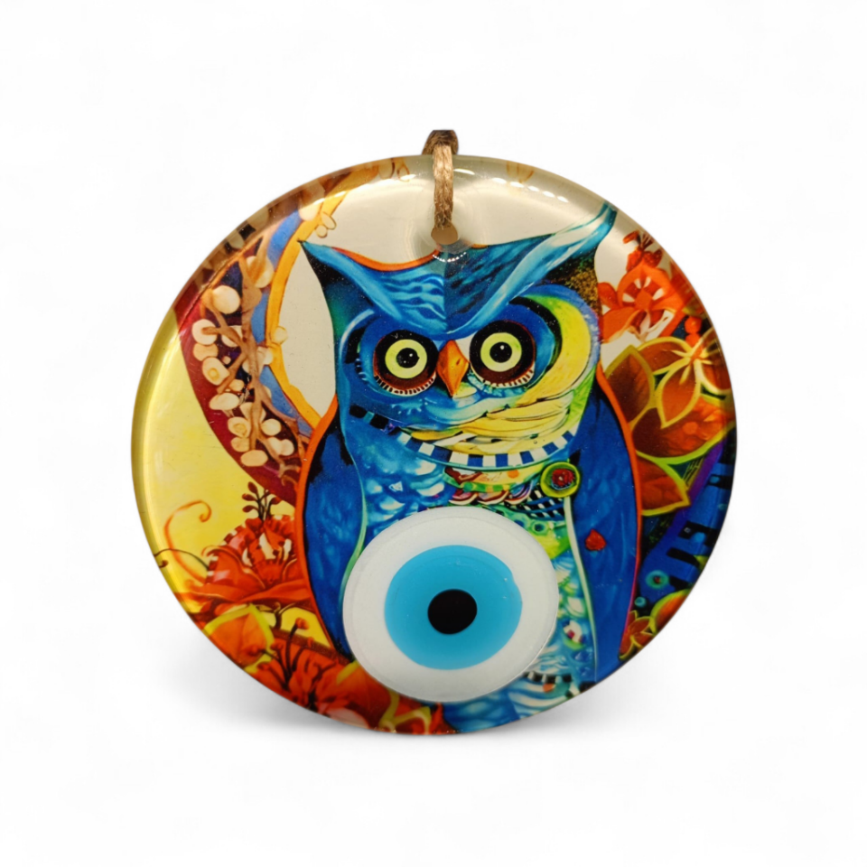 Baykuş Mavi Nazar Boncuğu Füzyon Cam 12 Çap 8 mm