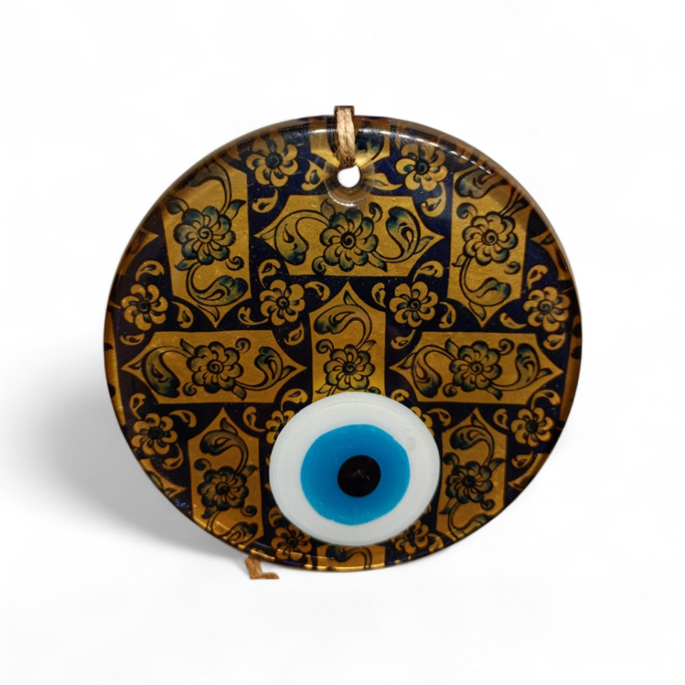 Gold Çiçek Nazar Boncuğu Füzyon Cam 12 Çap 8 mm