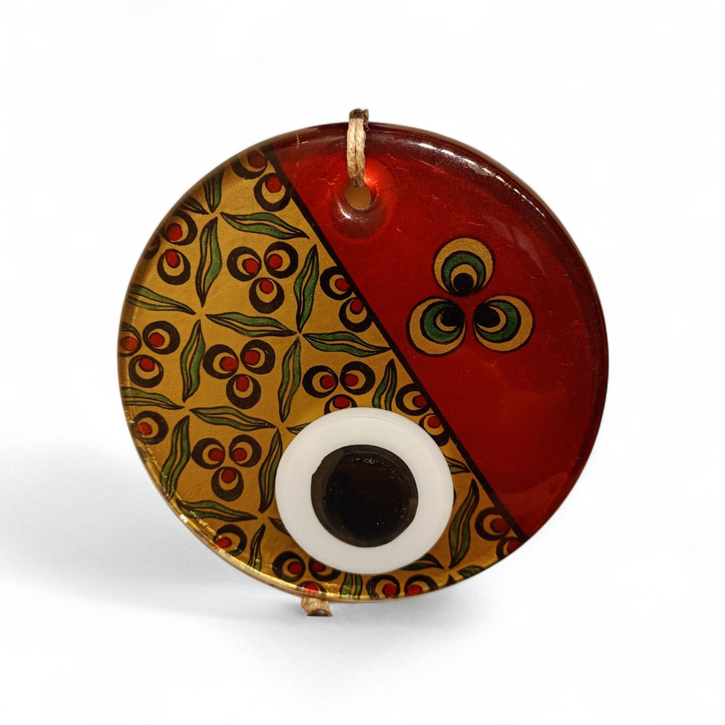 Gold Üç Nokta Nazar Boncuğu Füzyon Cam 12 Çap 8 mm