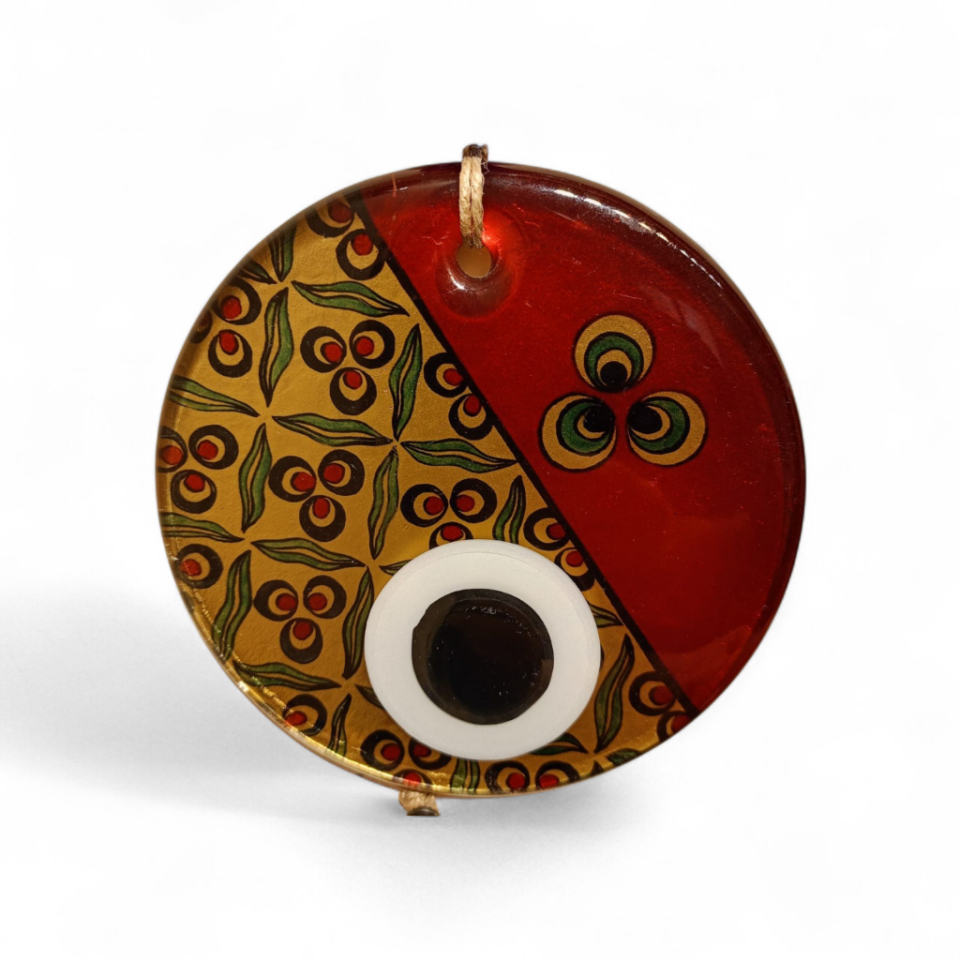 Gold Üç Nokta Nazar Boncuğu Füzyon Cam 12 Çap 8 mm