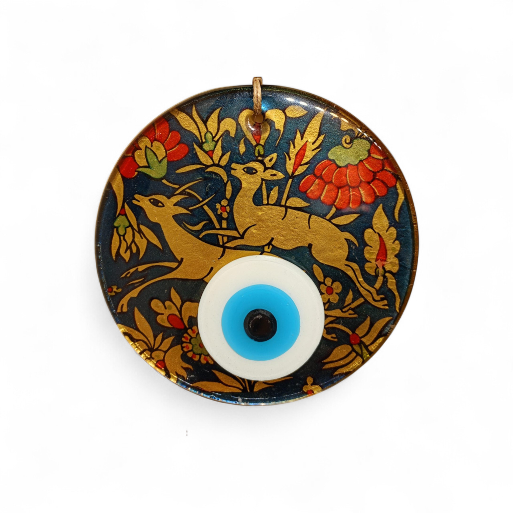 Gold Geyik Nazar Boncuğu Füzyon Cam 16 Çap 8 mm