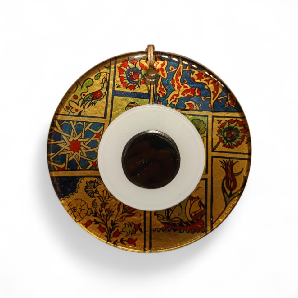 Gold Orta Nazar Boncuğu Füzyon Cam 16 Çap 8 mm