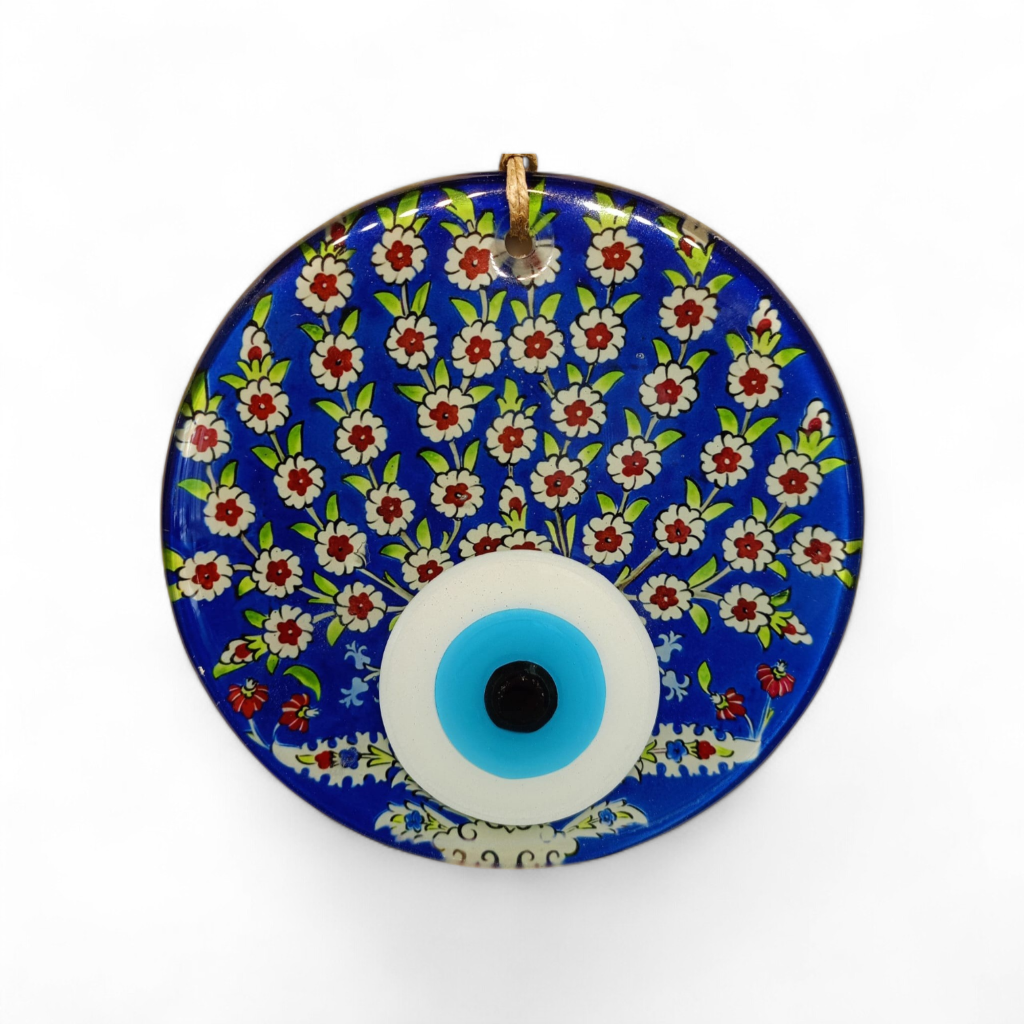 Mavi Çiçek Nazar Boncuğu Füzyon Cam 16 Çap 8 mm