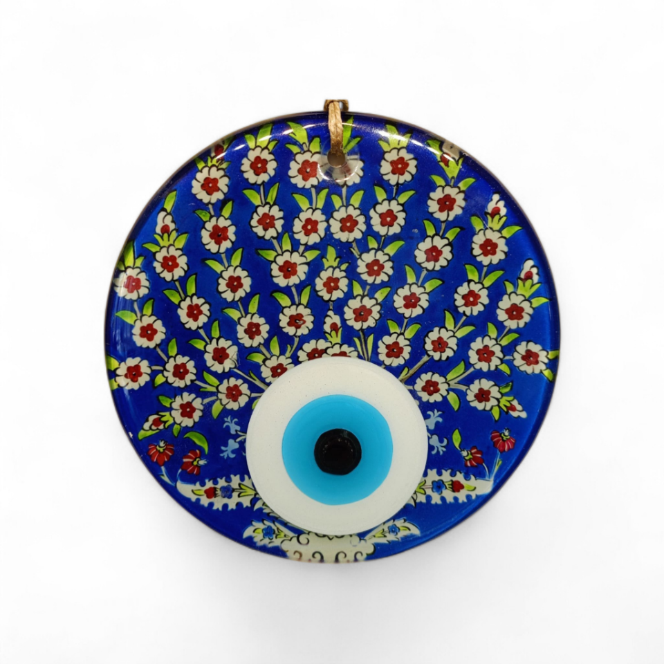 Mavi Çiçek Nazar Boncuğu Füzyon Cam 16 Çap 8 mm