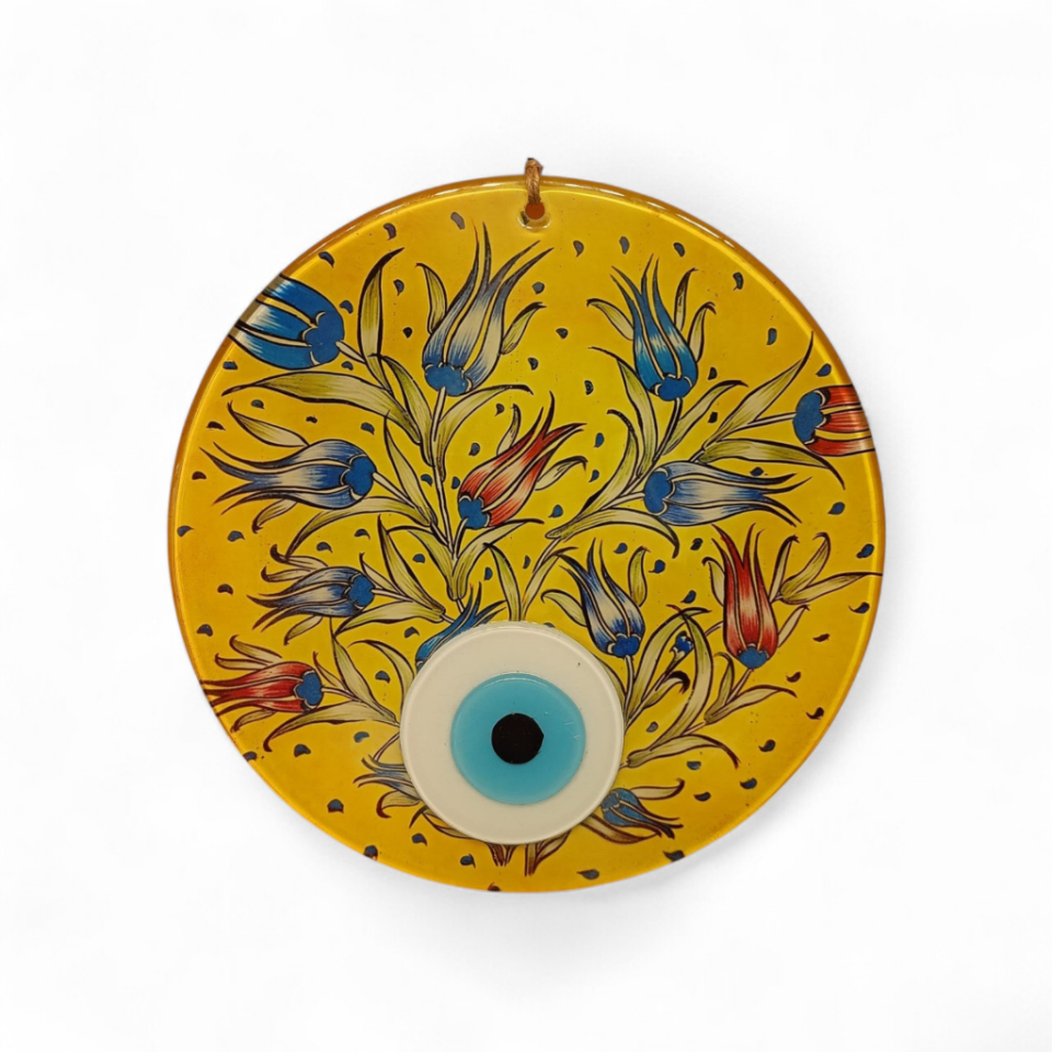 Sarı Mavi Nazar Boncuğu Füzyon Cam 23 Çap 4 mm