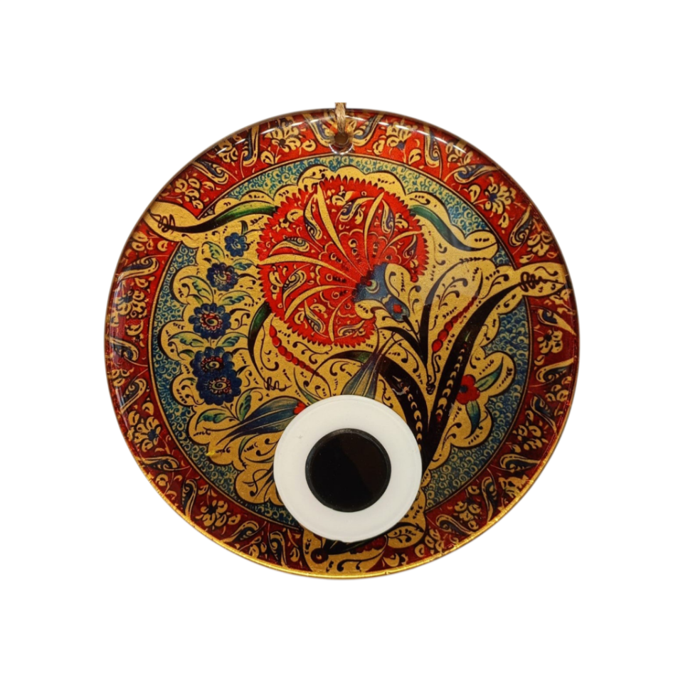 Gold Kırmızı Karanfil Nazar Boncuğu Füzyon Cam 23 Çap 8 mm