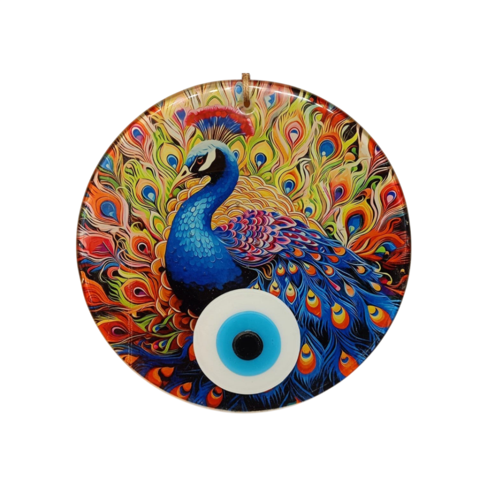 Mavi Tavuskuşu Nazar Boncuğu Füzyon Cam 23 Çap 8 mm