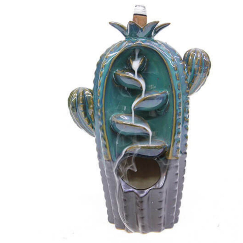 Seramik Kaktüs Geri Akış Tütsülük ( Büyük) ( 3 Adet Tütsü Hediye)