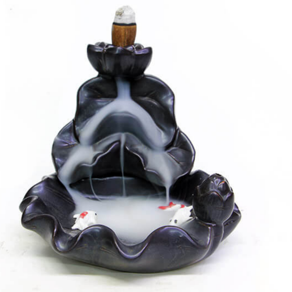 Seramik Mistik Lotus Şelale Geri Akış Tütsülük ( 3 Adet Tütsü Hediye)