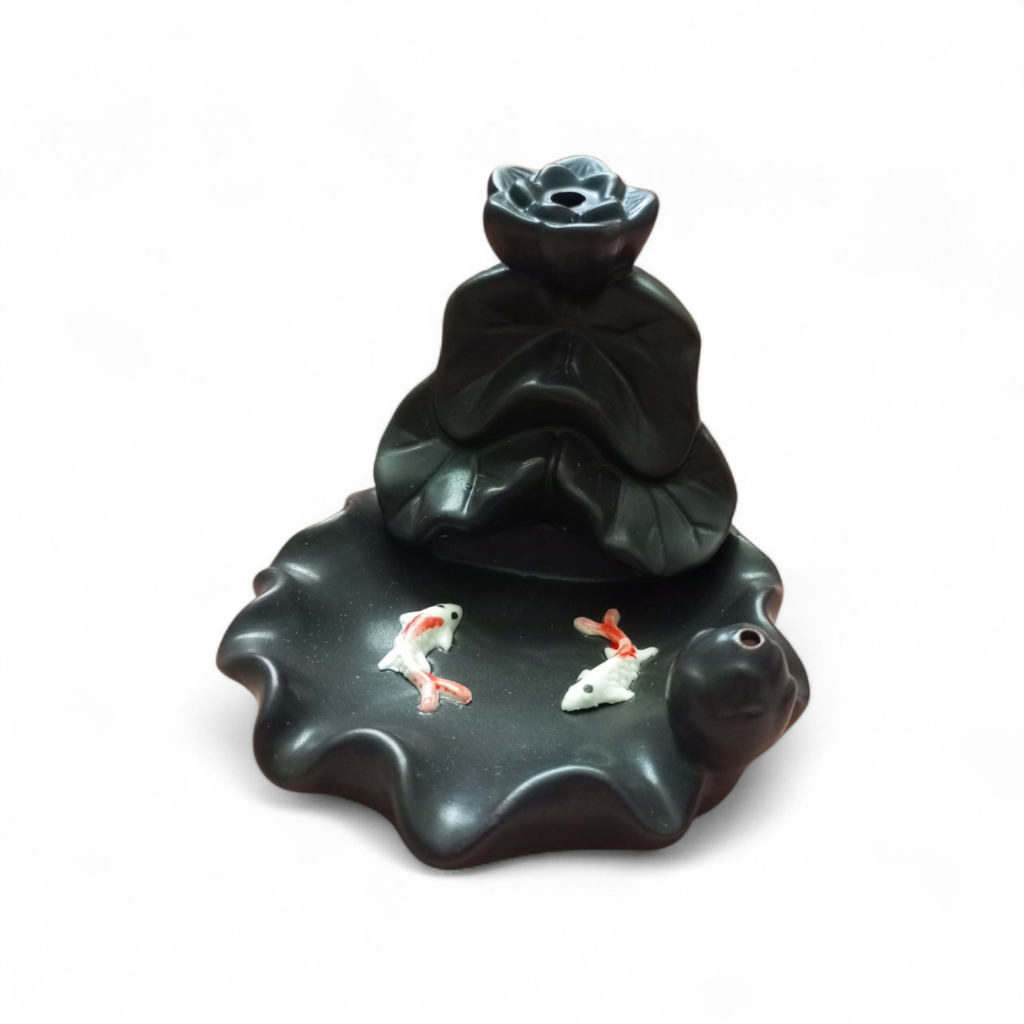 Seramik Mistik Lotus Şelale Geri Akış Tütsülük ( 3 Adet Tütsü Hediye)