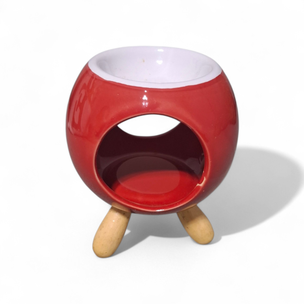 Seramik Ahşap Ayaklı Kırmızı Buhurdanlık