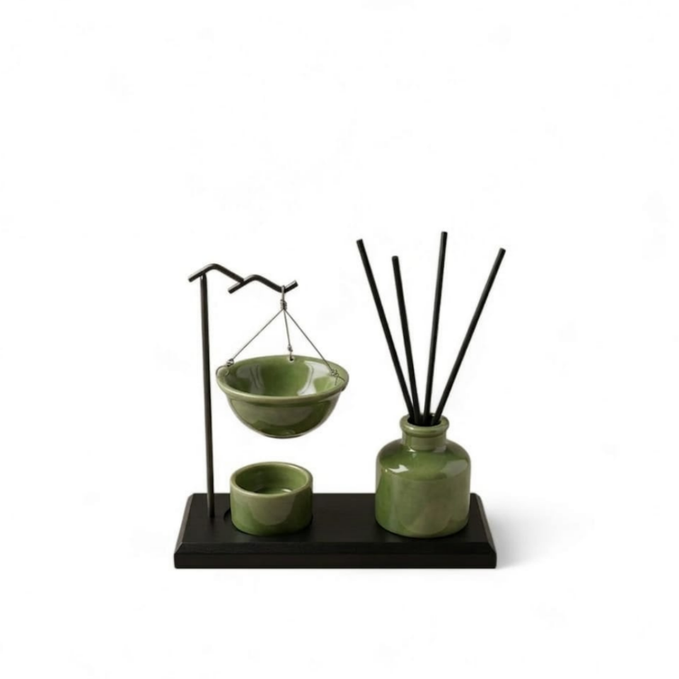 Seramik 3'lü Set Buhurdanlık ve Oda Kokusu