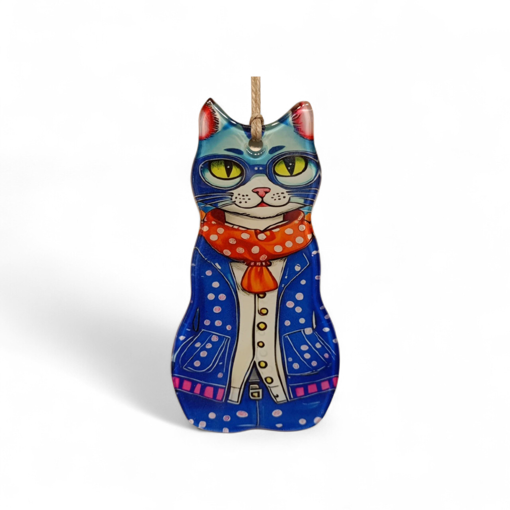 Bilge Kedi Cam Duvar Süsü (16cm)