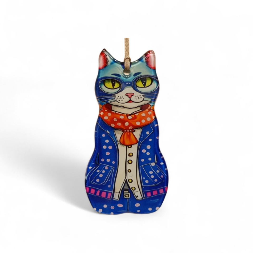 Bilge Kedi Cam Duvar Süsü (16cm)